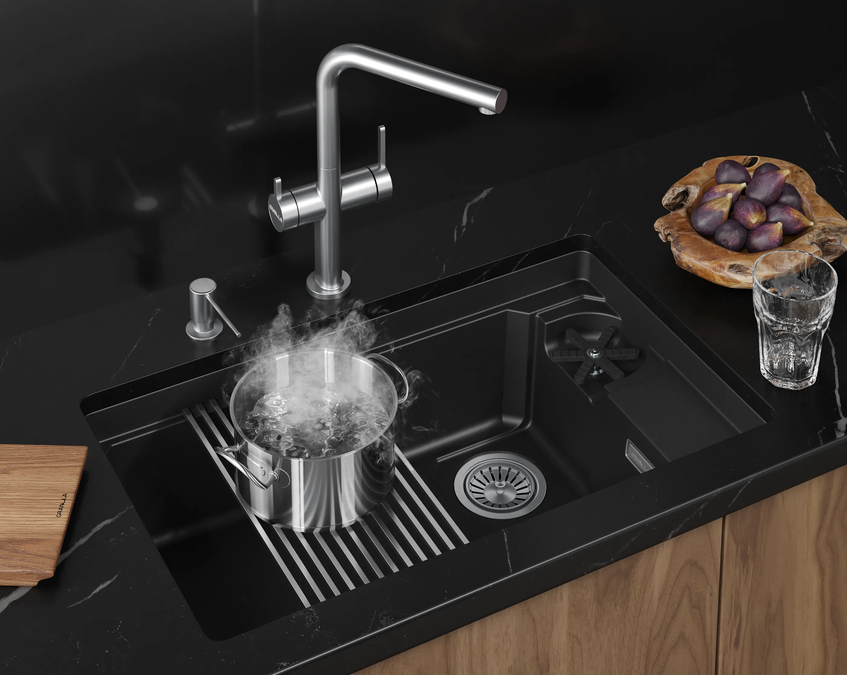 Мойка для кухни Granula Kitchen Space Rinzer 7309RU шварц, 73х45 см, прямоугольная