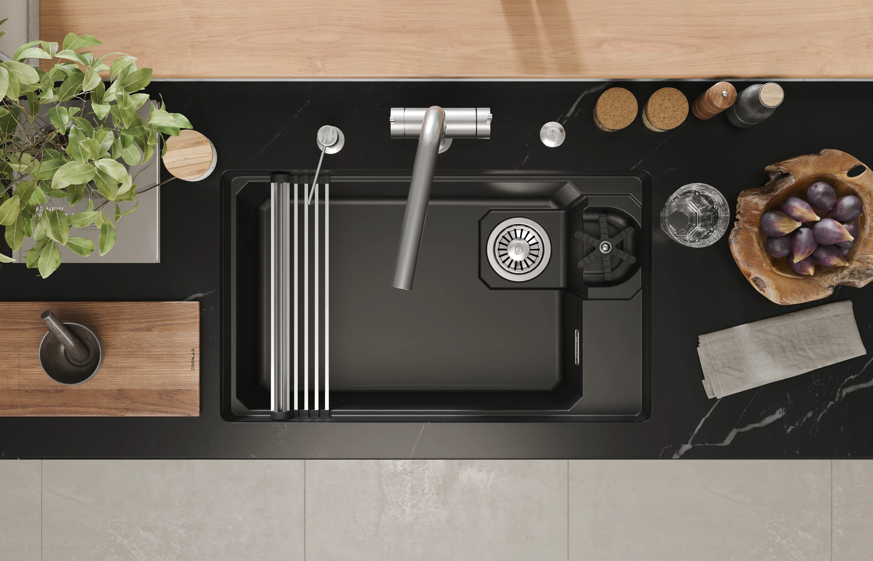 Мойка для кухни Granula Kitchen Space Rinzer 7309RU шварц, 73х45 см, прямоугольная